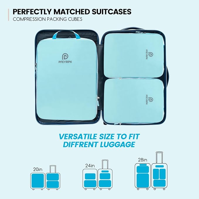 PFEYRPK Lightweight Compression Packing Cubes for Suitcases, Compressible Expandable Travel Packing Organizer with Clear Toiletries and Backpack Bag, Travel Essentials for Carry on Luggage 7 Set - Image 6