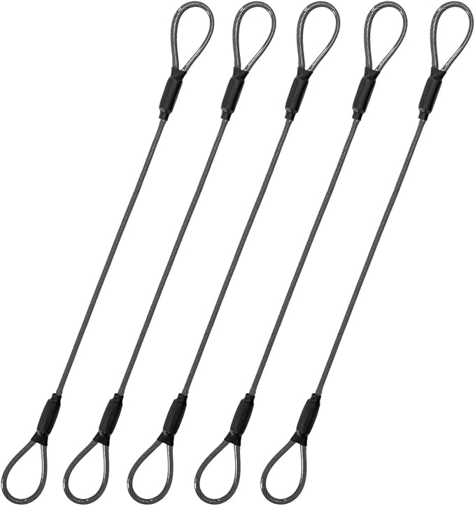 3.3mm Steel Wire Rope Outdoor Travel Security Cable Lock,Braided Steel Coated Safety Cable Luggage Lock,Safety Cable Wire Rope Chain Lock Double Loop Lightweight (Black, 12in/5Pcs) by MiMetty