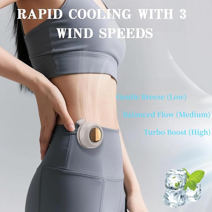 Portable Silent Bladeless Clip On Fan, Mini Fan With Clip, Rechargeable Personal Held Fans, Adjustable 3-Speed Suspended Waist Fans for Outdoor,Camping,Travel,Office (White) - Image 2