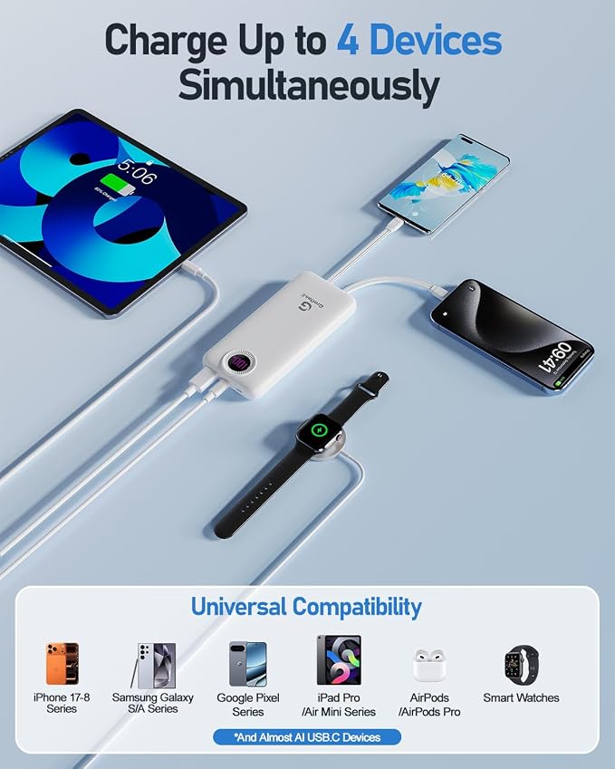 Portable Charger with Built in Cables，10000mAh 22.5W Max High-Speed Charging Power Bank with 4 Outputs 2 Inputs,External Travel Battery Pack for iPhones Android,iPad (Pearl White) - Image 3
