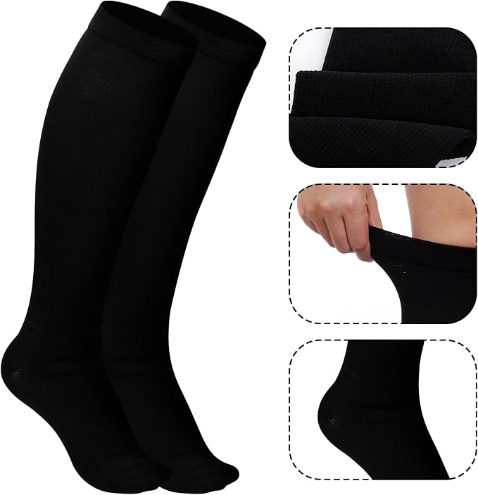 Pistha 2 Pairs Compression Socks for Women Men Sports and Travel(Black) | Knee High Compression Stockings Socks for Cycling Hiking Running Athletic - Image 3