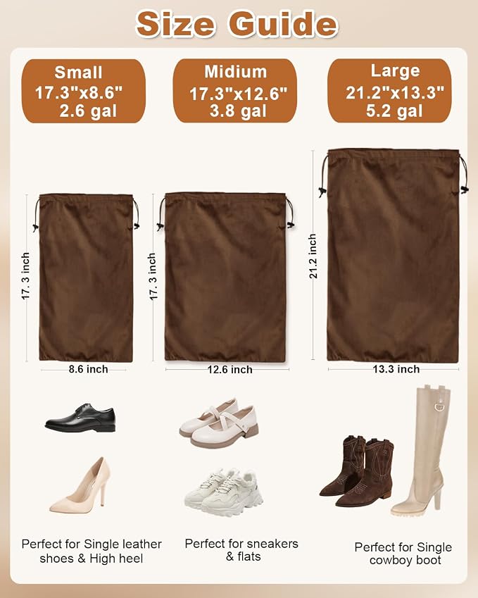 4 Pcs Shoe Bags for Travel, Dust Velvet Bag, Mocha Mousse, 17.3x12.6 Inch | Washable & Reusable Travel Shoe Bags, Dustproof Shoe Bags with Drawstring Closure, Suitable for Travel, Home Storage - Image 3