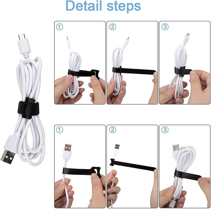 Nettbe 60 PCS 6 Inches Reusable Cable Ties, Adjustable Cord Straps Wire Organizer Cord Wrap and Hook Loop Cable Management - Image 3