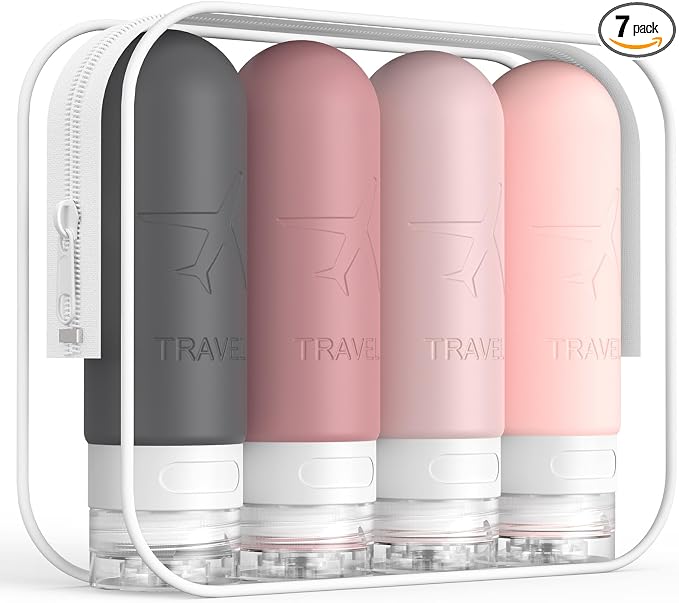 ME.FAN Travel Bottles for Toiletries,3oz Silicone Travel Size Containers, TSA Approved Squeezable Portable Split Bottle, Travel Accessories for Conditioner Shampoo Lotion - 4 Pack Pink by MEFAN