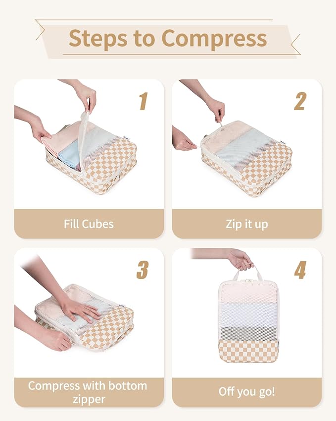 Narwey 6 Set Compression Packing Cubes for Travel Women Men, Travel Cubes for Carry On Suitcase, Durable Compression Luggage Organizer Bags - Image 5