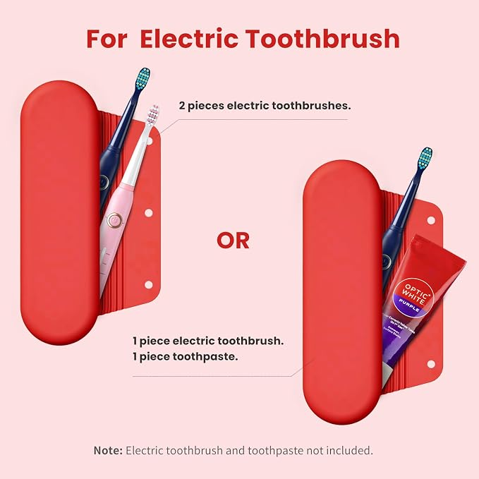 Silicone Electric Toothbrush Travel Case, Manual Toothbrush Travel Cover for Men and Women,Toothbrush Holder for Travel,Gym and More, Fits Most Manual and Electric Toothbrushes - Red - Image 2