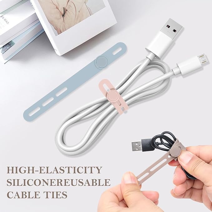 Donruby 30Pcs Silicone Cable Ties - Reusable & Washable with Adjustable Locking Buckles, High Elasticity Cable Management Straps for Home, Office, School, Travel Essential Cord Organizer (6 Colors) - Image 3