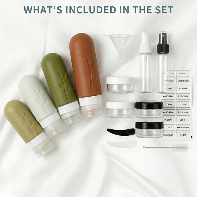 DEPOZA Travel Bottles Kit (16 Pack) - TSA Approved, Leak Proof Silicone Squeezable Containers for Toiletries. Complete Set with Jars, Sprayers & Bag (Earthy brown) - Image 6