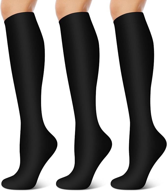 3 Pairs Compression Socks for Women & Men 15-20 mmHg- Best Support for Nurses, Running, Hiking, Recovery & Flight Socks by KXOVT