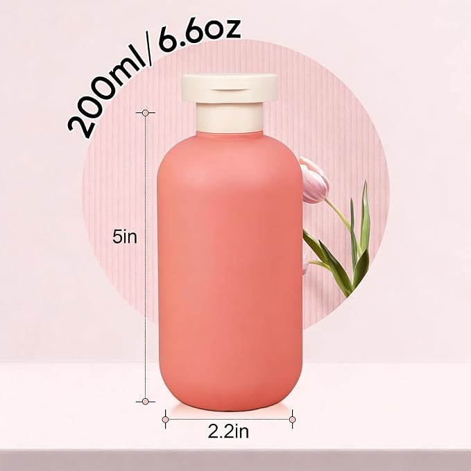 DEMORA 6.6oz Travel Bottles for Toiletries, Larger Plastic Travel Squeeze Bottles Leak Proof Refillable Toiletry Containers with Flip Caps and Labels for Shampoo Conditioner Lotion (Qrange, 4 Pcs) - Image 2