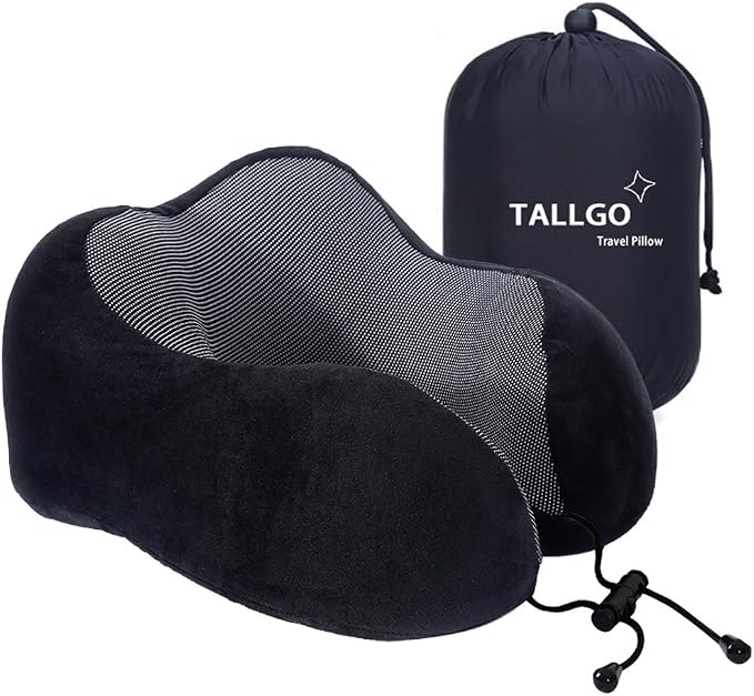 TALLGO Travel Pillow, Best Memory Foam Neck Pillow Head Support Soft Pillow for Sleeping Rest, Airplane Car & Home Use (Black) by TALLGONeckPillowAlwaysHere