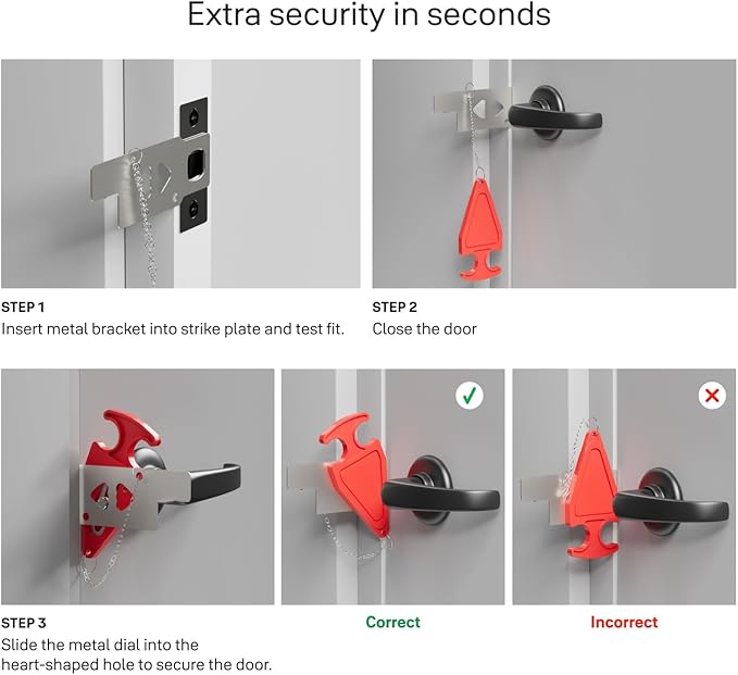 Master Lock Portable Door Lock, for Travel, Hotel Security 2-Pack 276TEC | Portable Door Security Lock, Secure Protection For Travelers In Hotels, Apartments, Airbnb Lock for Front Door Security - Image 2