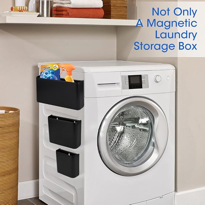 Picowe 3 PCS Magnetic Laundry Storage, Magnetic Storage Box for Laundry Room, Kitchen, Bathroom, Office, Space-Saving Trash Container Hanging on Dryer, Washer or Wall Mount Trash Bin (Black) - Image 5