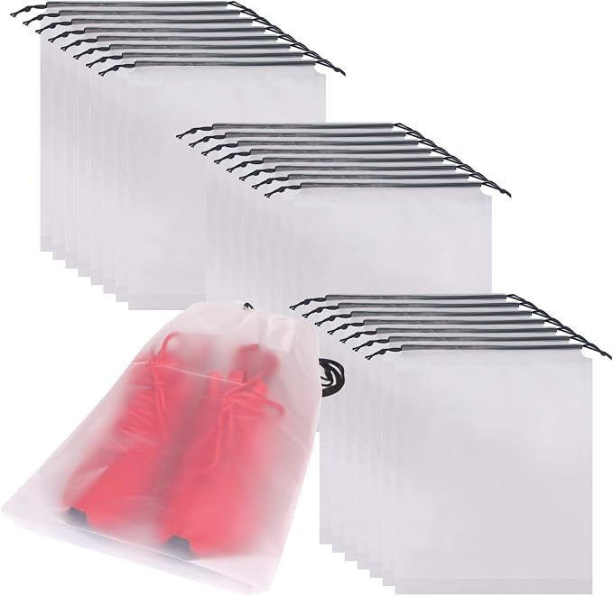 Set of 24 Portable Translucent Shoe Bags for Travel Large Clear Shoes Pouch Storage Organizer with Drawstring for Men and Women by TENABORT