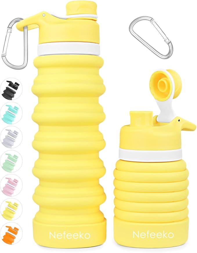 Nefeeko Collapsible Water Bottle, 26oz Silicone Foldable Water Bottles | Leakproof BPA Free Travel Water Bottles with Carabiner,Portable Sport Water Bottles for Camping,Hiking Outdoor Indoor Sport by Nefeeko