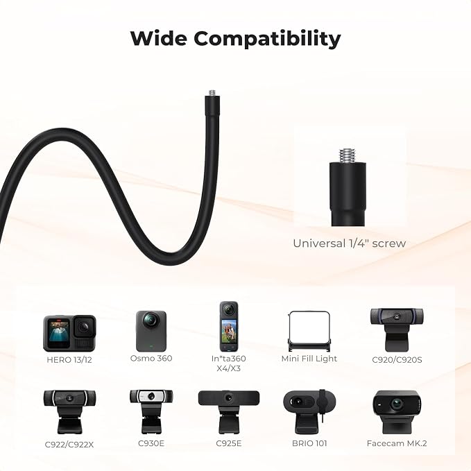K&F CONCEPT Desk Webcam Camera Mount 27.5" Gooseneck Arm with 1/4" Screw | Overhead Camera Clamp Mount Adjustable Aluminum Arm for Remote Workers Content Creators Streamer Home Office Users, MS-57 - Image 6