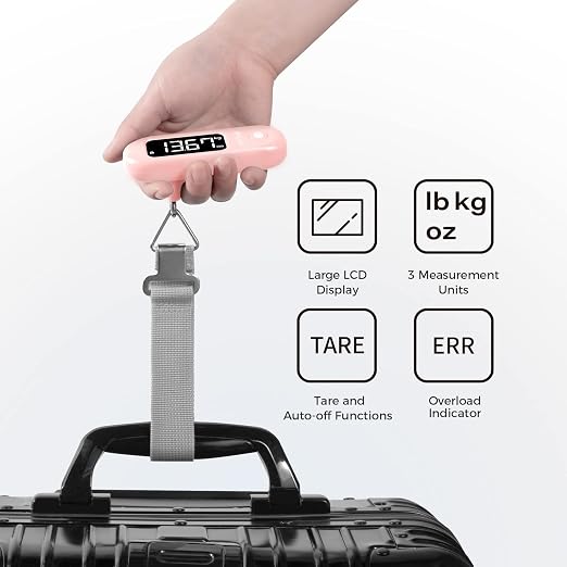 pack all Digital Luggage Scale for Travel, 110Lbs Capacity, 0.1Lb Precision | Handheld, Backlit LCD Display, Lb/Kg/Oz Conversion, Tare Function, Battery Included, Pink - Image 3