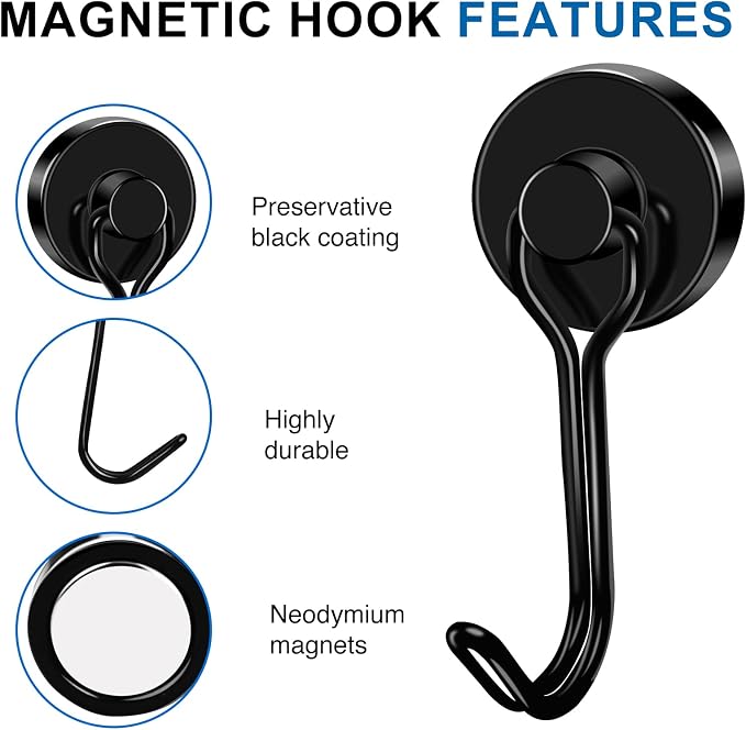 LOVIMAG Swivel Magnetic Hooks, 40LBS, Pack of 6 | Cruise Cabin Ship Essentials 2026, Heavy Duty Magnets for Refrigerator, Classroom, Kitchen, Hanging Mug, Black - Image 5