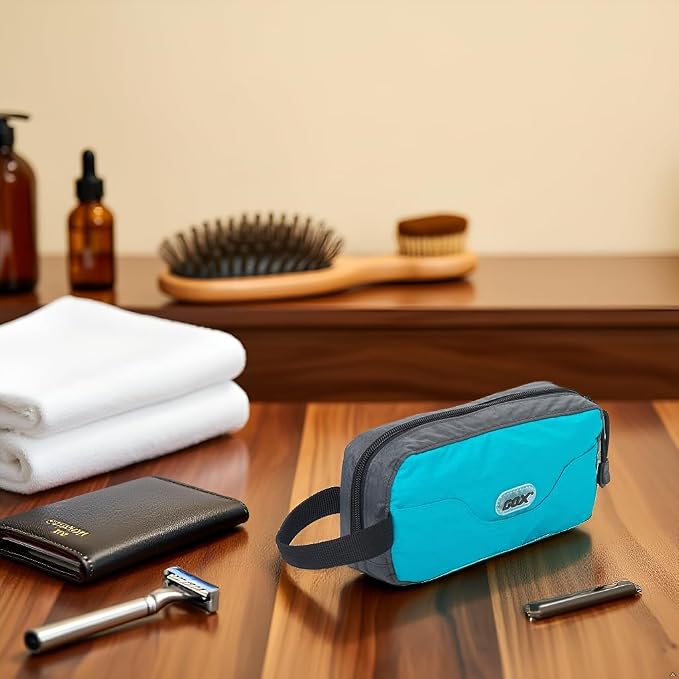 GOX Travel Small Toiletry Bag for Men Nylon Dopp Kit Medicine Bag Travel Organizer Pouch Shave Kits for Teens Toiletry Essentials Bathroom Compact (Turquoise, 9.8 * 4.3 * 3.3 Inches) - Image 2