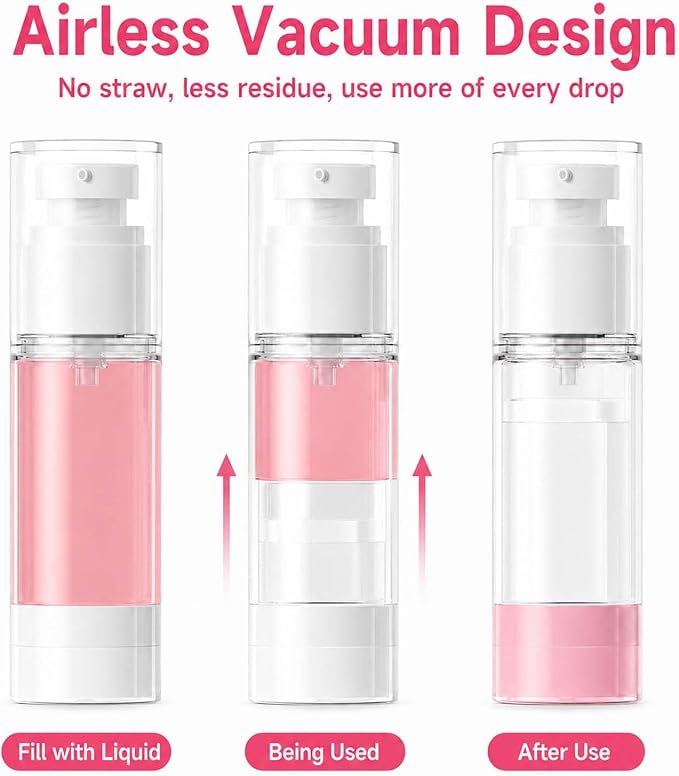 4 Pack Airless Pump Bottles, 1 oz Leakproof Travel Bottles with Pump for Toiletries, Small Empty Containers with Lids for Lotion Creams Serum Skin Care Shampoo Cosmetic Moisturizer Dispenser, Clear - Image 6