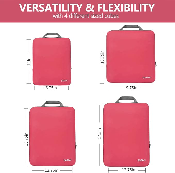 BAGAIL 4 Set/6 Set/8 Set Compression Packing Cubes Travel Accessories Expandable Packing Organizers (Cloth Pattern, 4-Coral) - Image 2