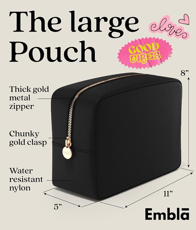 Makeup Bag for Women, Travel Cosmetic Organizer, Waterproof Toiletry Pouch | Large Black Nylon Cosmetic Bag with Zipper, Water-Resistant Beauty Pouch for Purse, Travel Essentials, Make up Case - Image 2