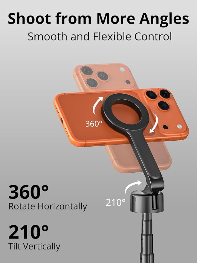 69" Magnetic Phone Tripod for iPhone w/Remote Control UPT-01M | For iPhone 12-17 & Android, 360° Rotation, Compatible w/ MagSafe, Magnetic Ring Attached,Video Recording & Vlogging - Image 5