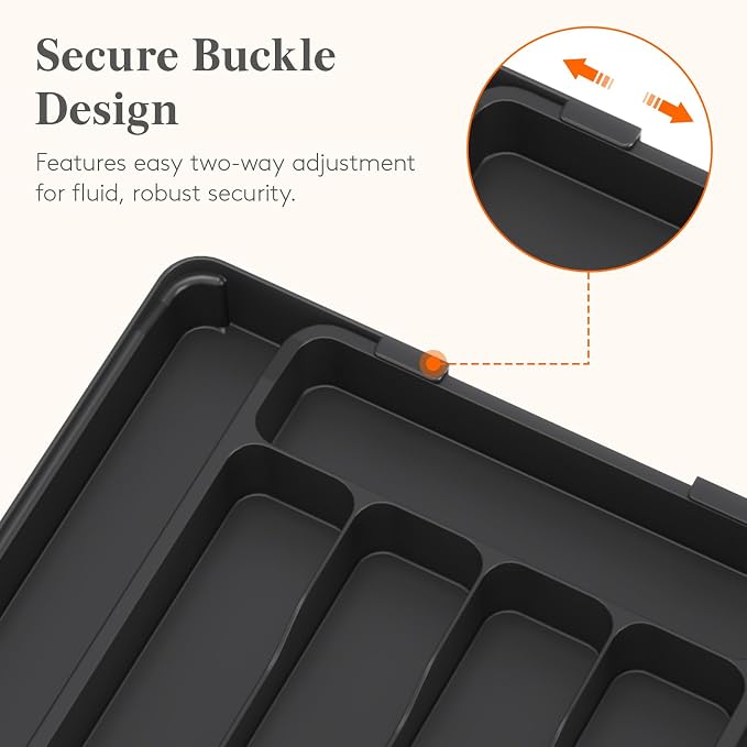Lifewit Silverware Organizer for Drawer, Expandable Utensil Tray | BPA-free Plastic Adjustable Cutlery Holder for Kitchen Storage, 8.1-13.9 x 11.3, Black - Image 4