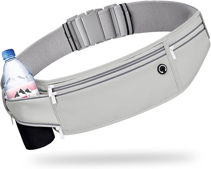 Slim Running Belt for Women Men,Runners Fanny Pack Phone Holder,Money Belt,Running Gear Accessories,with 3 Pockets (Gray) by Unknown