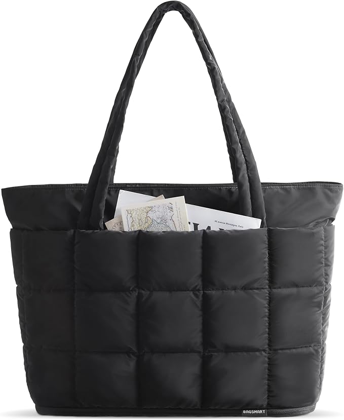 BAGSMART Expandable Tote Bag for Women, Puffer Work Tote Travel Bag | Quilted Carry On Bag for Travel Work Gym College, Waterproof Travel essentials by BAGSMART