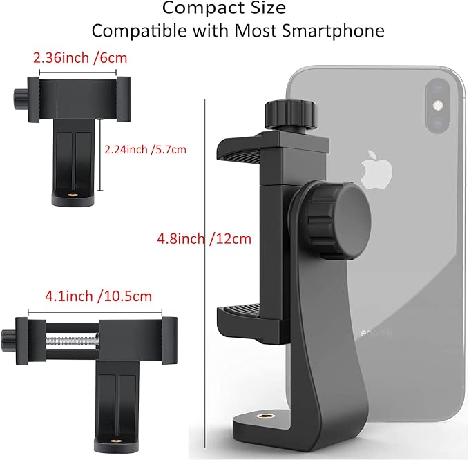 Cell Phone Tripod Mount Adapter, Universal Phone Holder Adjustable Clamp, 360 Degree Rotatable Bracket 1/4" Screw Clip for iPhone, Samsumg, Selfie Stick, Monopod (Black-2 Pack) - Image 2