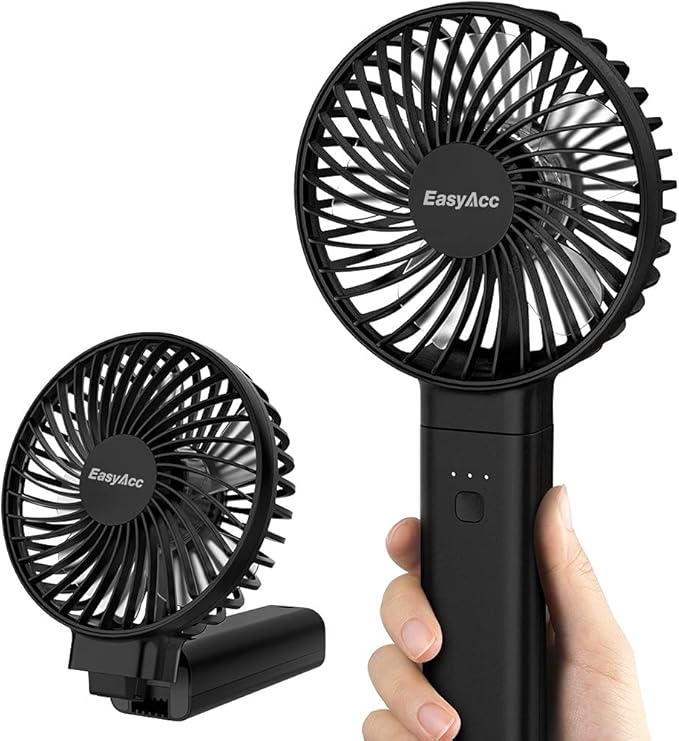 EasyAcc Personal Fans Portable Rechargeable, Washable Guard + Powerful + 180°Foldable + Professional ODM Fan + Durable, 4 Speeds Portable Cooling Fan for Travel Outdoor Office by EasyAcc