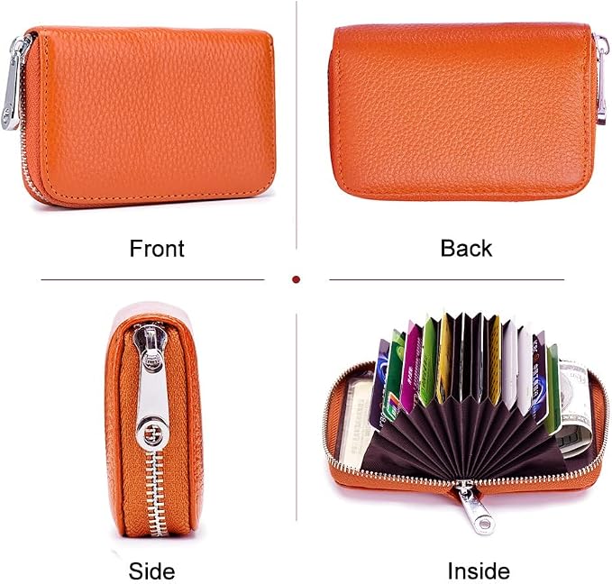 RFID Credit Card Holder Genuine Leather Credit Card Wallet with Zipper | RFID - Image 3