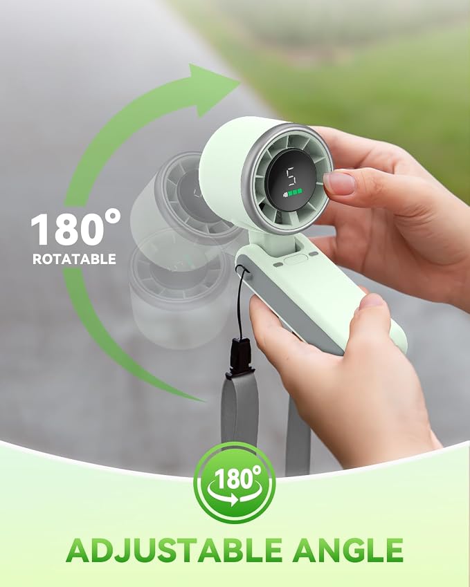 PlayHot Portable Handheld Turbo Fan, Travel Essentials, Gifts for Women/Men | 5-Speed, Up to 12H, 10m/s Airflow, USB-C Rechargeable, LED Display, 3-in-1 Foldable Personal Fan for Cruise, Beach, Vacation - Image 8