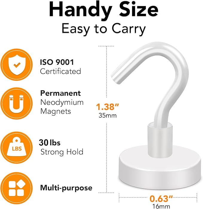 Magnetic Hooks, 28Pcs Cruise Essentials Strong Magnet Hook, 30LBS | Cruise Essentials Neodymium Heavy Duty Magnets with Hooks for Hanging Magnetic Hanger for Fridge Toolbox Storage - Image 4