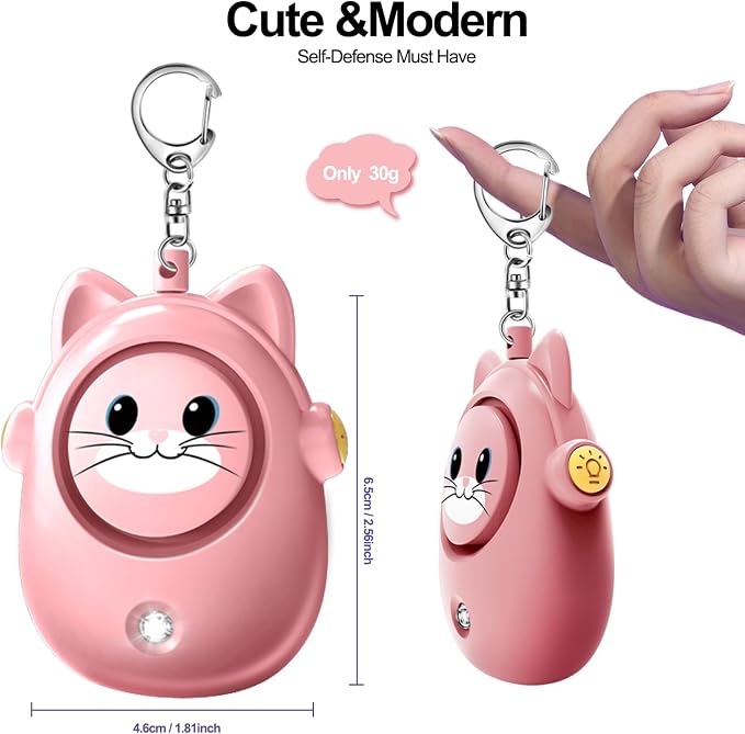 Personal Alarms Keychain, 130dB Loud Safety Siren, LED Light, Cute Cat Design Security Device for Women, Elderly, Children - Image 2