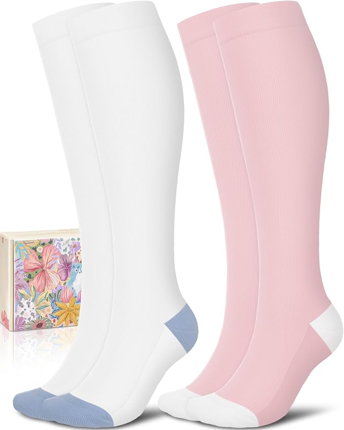 CTHH Soft Cotton Compression Socks for Women Men 20-30mmHg Knee High Socks | Support Circulation for Running, Flying, Nurses, Pregnancy (2 Pairs) by CTHH