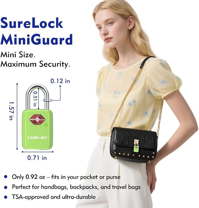 SURE LOCK Mini TSA Approved Keyed Luggage Lock – One Key Opens All, Fits Tight Zipper Gaps & Small Pull Holes, Compact Travel Lock for Suitcases, Backpacks & Handbags - Image 3