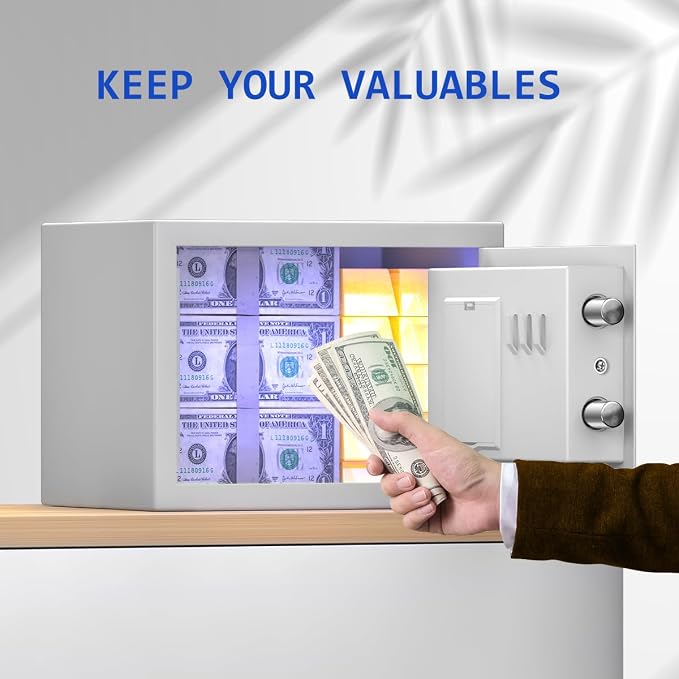 Safe Box with Sensor Light, Security Safe with Digital Keypad Money Safe Steel Construction Hidden with Lock，Small Safe, Wall or Cabinet Anchoring Design(White) - Image 5