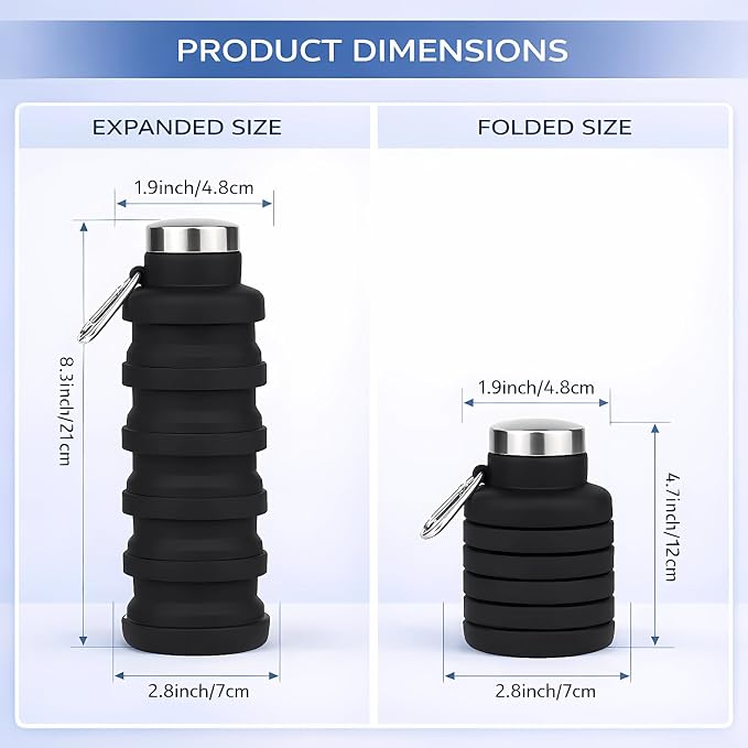 Collapsible Water Bottles,16oz Capacity Portable Reusable Silicone Water Bottle,Leak-proof,with buckle,foldable storage,Lightweight Durable for Fitness,Cycling,Sports,Camping,Hiking(Pink) - Image 2