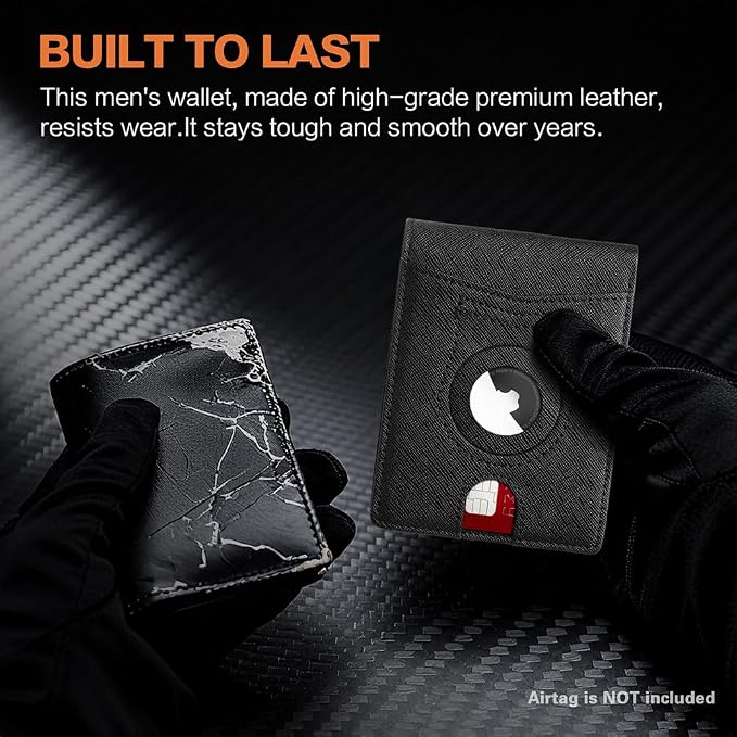 Wallet for Men Slim RFID Blocking Bifold Carbon Fiber,Minimalist Small Compact Front Pocket Credit Card Holder,Thin Mens Leather Wallets Smart Security With 2 ID windows 1 Cash (Cross Black) - Image 7