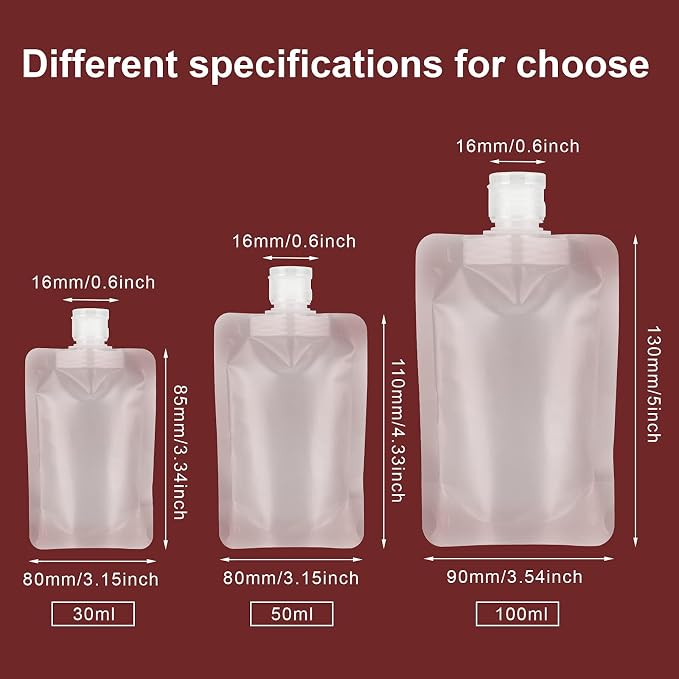 YASUOA 12 Pieces Travel Size Refillable Pouch for Toiletries Bulk 30ml/50ml/100ml, TSA Approved Squeeze Empty Stand Up Pouches for Liquids Lotion Shampoo Bags, Leak Proof Cosmetic Containers - Image 2