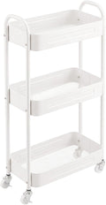 3 Tier Narrow Rolling Storage Cart for Laundry Room Bathroom Kitchen, 7.1'' Slim Utility Cart with Wheels and Lockable Casters Standing Shelf for Small Space & Between Washer and Dryer, White by LIWNYRK