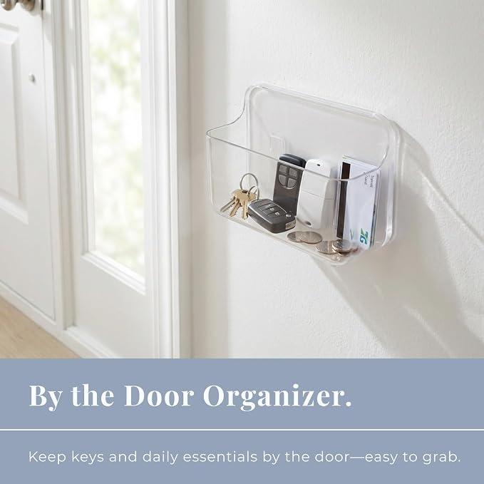 Adhesive Wall Organizer Bin, No-Drill, Clear, 7.1 x 3.15 x 4.75 in | BPA-Free PET, Built-In Drain Holes, Detachable, Easy-Reach Storage for Small Items Like Phones, Remotes, or Sponges - Image 6