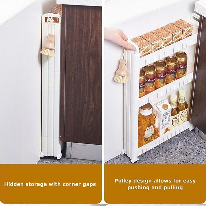 3.54 Slim Storage Cart Durable Bathroom Organizer Slide Out Storage Cart Rolling Utility Cart Slide Out Organizer Narrow Shelf Rack for Kitchen Bathroom Study Office - Image 7