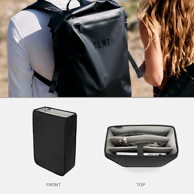SLNT Backpack Organizer Insert - 20L Faraday Bag Compatible, Black | Semi-Rigid Neoprene Construction, Lightweight Design, 20-Liter Capacity, Velcro Securing Strap, Multiple Compartments - Image 2