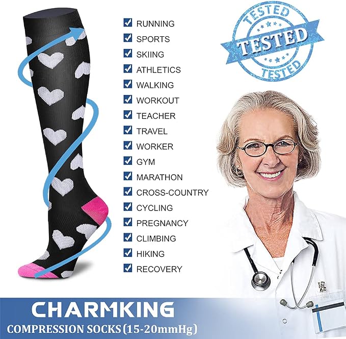 CHARMKING Compression Socks for Women & Men Circulation (8 Pairs) 15-20 mmHg Best Calf Socks Support for Athletic Cycling - Image 5