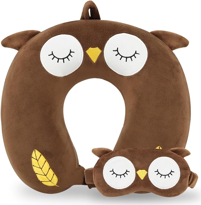 Travel Pillow, Kids Travel Pillow with Sleep Eye Mask Soft Memory Foam Kids Neck Pillow for Boys & Girls, Travel Accessories for Car Airplane Traveling - Owl by MissSoul