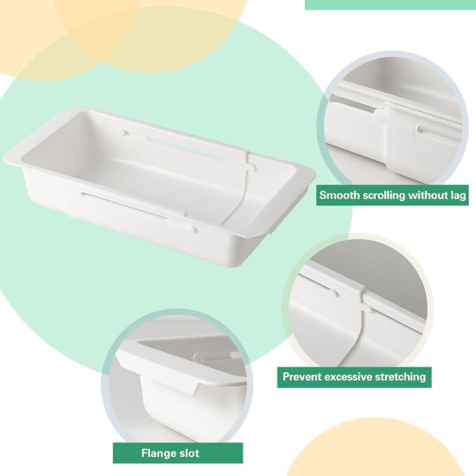 SnowTing 2 PCS Deep Drawer Organizer, 2 Sizes Expandable & Adjustable White Plastic Organizer, Sliding Drawer Storage Bins for Kitchen Utensils, Office Supplies, Cosmetics, Tools - Image 4
