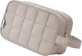 Narwey Quilted Makeup Bag Puffy Make up Bag Cosmetic Bag Organizer, Puffer Travel Toiletry Bag for Traveling Women Girl, Travel Bag for Toiletries, Skincare Medicine Bags (Khaki) by Narwey